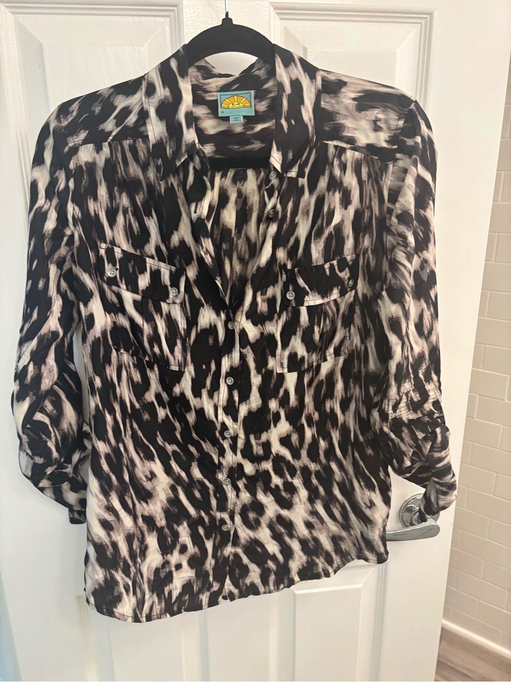 C&C California Black and White Leopard Print Button-Down Shirt